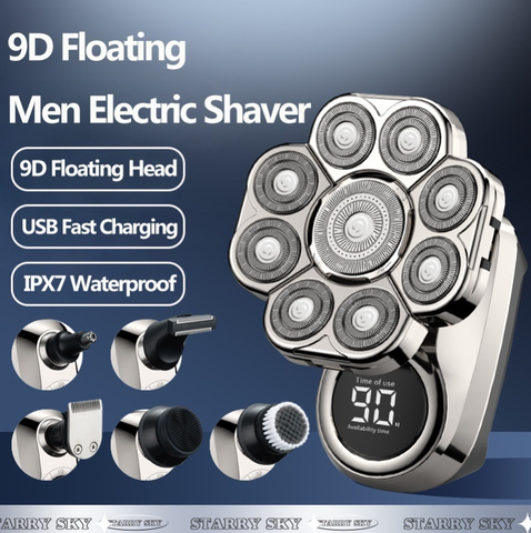 Máy Cạo Trọc, Cạo Râu, Cắt Tóc, Tỉa Lông Mũi SHAVER 6 IN 1 GROOMING KIT 9D, 9 Lưỡi Thông Minh.