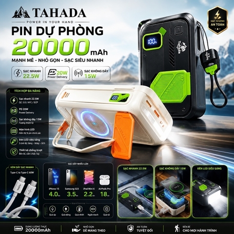PIN SẠC DỰ PHÒNG CHÍNH HÃNG TAHADA T-215A 20.000MAH SẠC NHANH 22.5W