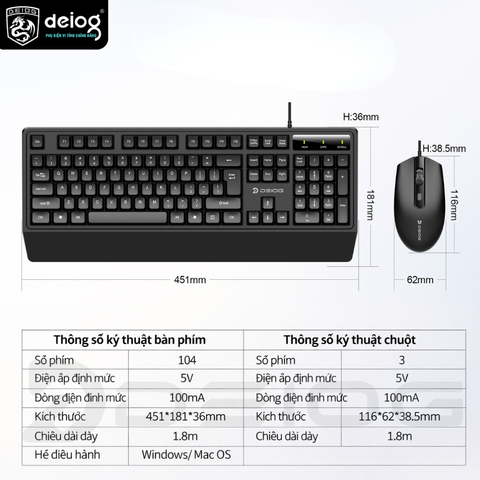 COMBO PHÍM CHUỘT CÓ DÂY CHÍNH HÃNG DEIOG DY-816