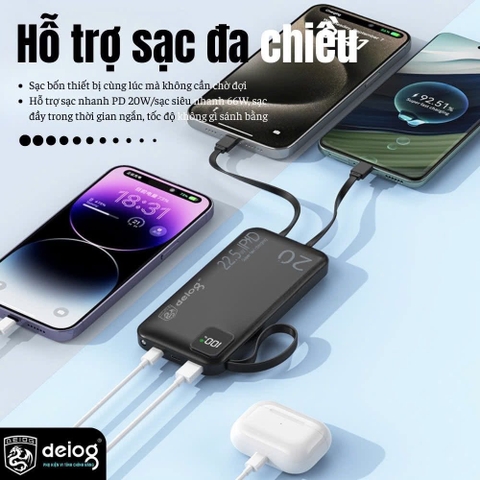 PIN SẠC DỰ PHÒNG CHÍNH HÃNG DEIOG DY-201 20.000MAH SẠC NHANH 22.5W