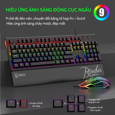 COMBO PHÍM CHUỘT CÓ DÂY CHÍNH HÃNG DEIOG DY-M115 LED RGB (ĐEN) KÈM GIÁ ĐỠ CHỐNG MỎI