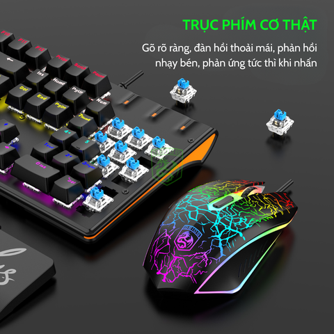 COMBO PHÍM CHUỘT CÓ DÂY CHÍNH HÃNG DEIOG DY-M115 LED RGB (TRẮNG) KÈM GIÁ ĐỠ CHỐNG MỎI