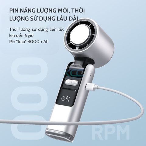 QUẠT TÍCH ĐIỆN CẦM TAY SÒ LẠNH K801 TÍCH HỢP ĐÈN PIN DUNG LƯỢNG 4000MAH
