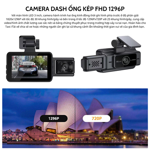 CAMERA HÀNH TRÌNH Ô TÔ WIFI S15 (3-INCH) 3 ỐNG KÍNH HD 1080P