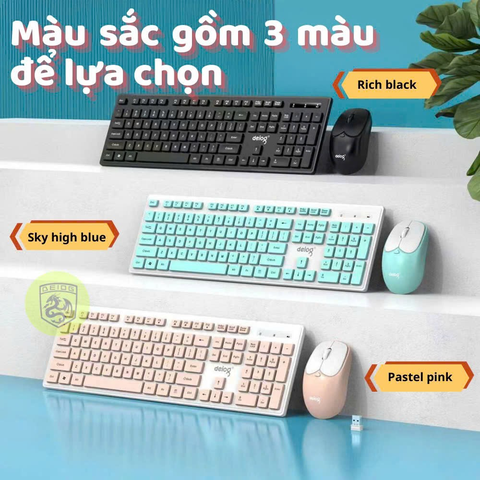 COMBO PHÍM CHUỘT KHÔNG DÂY CHÍNH HÃNG DEIOG V68 2.4G (MÀU)