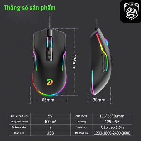 CHUỘT CÓ DÂY CHÍNH HÃNG DEIOG A70 PRO MARCO LED RGB