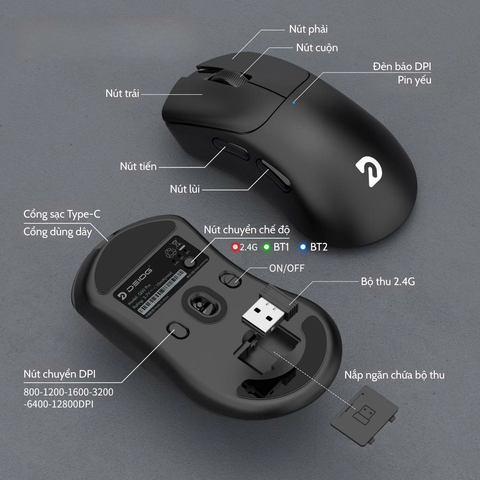 CHUỘT KHÔNG DÂY BLUETOOTH CHÍNH HÃNG DEIOG Q50 PRO