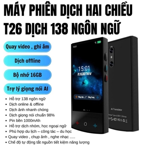 MÁY PHIÊN DỊCH THÔNG MINH T26 HỖ TRỢ DỊCH TRỰC TUYẾN, NGOẠI TUYẾN