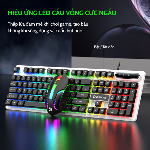 COMBO PHÍM CHUỘT CÓ DÂY CHÍNH HÃNG DEIOG DY-911 LED RGB