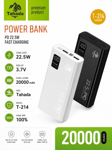 PIN SẠC DỰ PHÒNG KHÔNG DÂY CHÍNH HÃNG TAHADA T-214 20.000MAH SẠC NHANH 22.5W