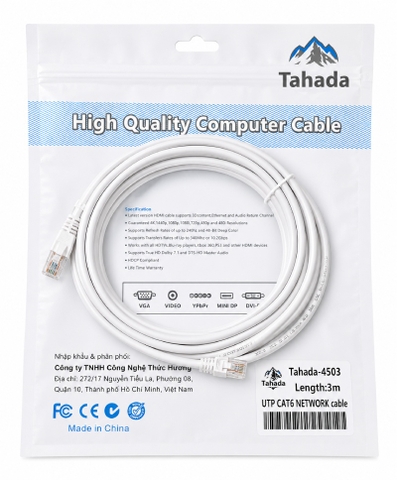 CÁP MẠNG LAN UTP TAHADA CAT6 NETWORK 3M - MODEL: 4503