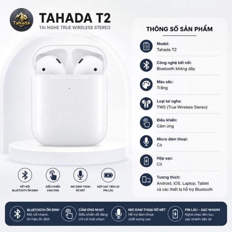 TAI NGHE BLUETOOTH CHÍNH HÃNG TAHADA T2