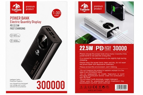 PIN SẠC DỰ PHÒNG CHÍNH HÃNG TAHADA T-301 30.000MAH SẠC NHANH 22.5W