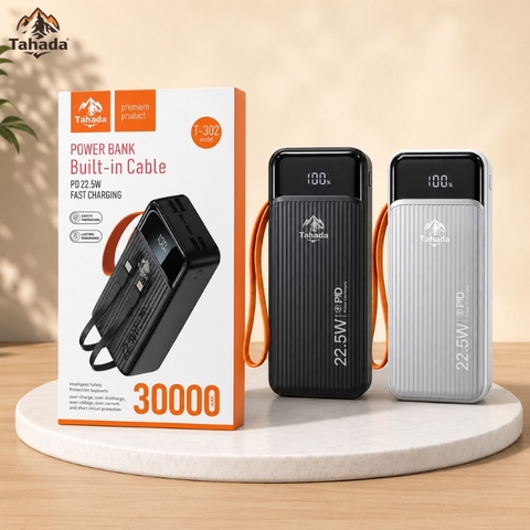 PIN SẠC DỰ PHÒNG CHÍNH HÃNG TAHADA T-302 30.000MAH SẠC NHANH 22.5W