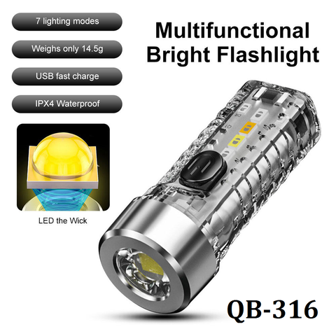 Đèn Pin Sạc Mini QB-316 3 Chế Độ Sáng 4 Led Cob Chớp Nhiều Màu Giá Sỉ
