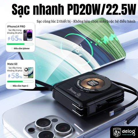 PIN SẠC DỰ PHÒNG KHÔNG DÂY CHÍNH HÃNG DEIOG DY-207 20.000MAH SẠC NHANH 22.5W