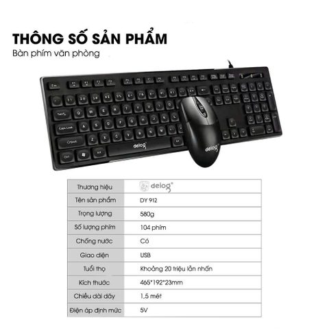 COMBO PHÍM CHUỘT CÓ DÂY CHÍNH HÃNG DEIOG DY-912 (ĐEN)