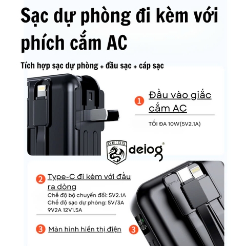PIN SẠC DỰ PHÒNG CHÍNH HÃNG DEIOG DY-101 20.000MAH SẠC NHANH 22.5W