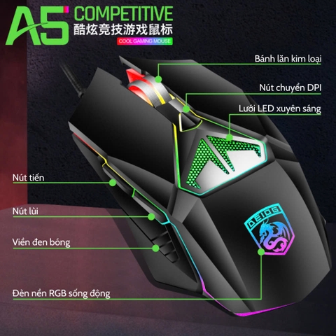 CHUỘT CÓ DÂY CHÍNH HÃNG DEIOG A5 LED RGB