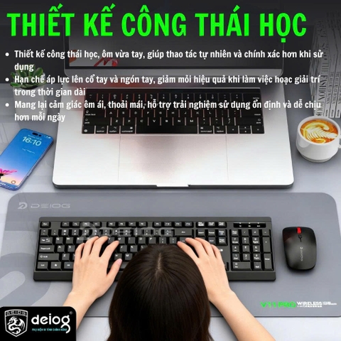 COMBO PHÍM CHUỘT KHÔNG DÂY CHÍNH HÃNG DEIOG V11 PRO
