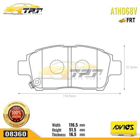 A1N068V - Bố Thắng - Má Phanh TRƯỚC Toyota COROLLA ALTIS 1.3 1.8 01-08 ADVICS - Japan