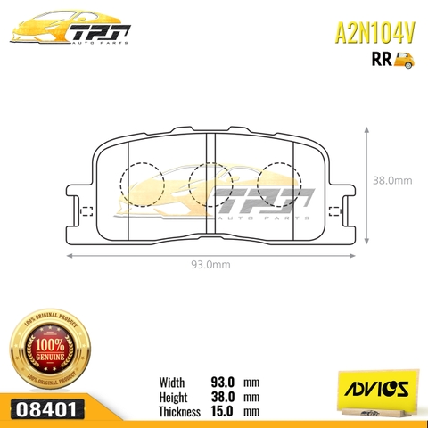 A2N104V - Bố Thắng - Má Phanh SAU Toyota CAMRY VN 2.4 3.0 01-06 ADVICS - Japan