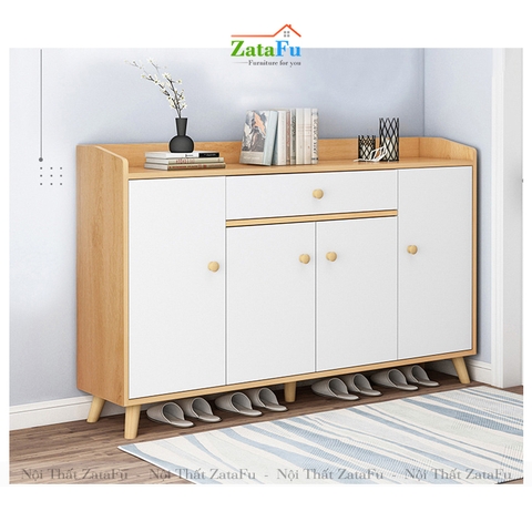 Tủ đựng giày gỗ 4 cánh chân gỗ TGIAY-07