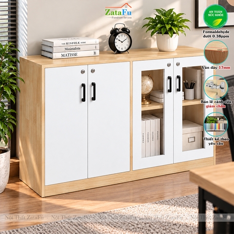 Tủ Trang Trí Tủ Đựng Tài Liệu Hiện Đại Có Kính Gỗ MDF Dày 17mm Tích Hợp Ổ Khóa TUTT-78 ZataFu
