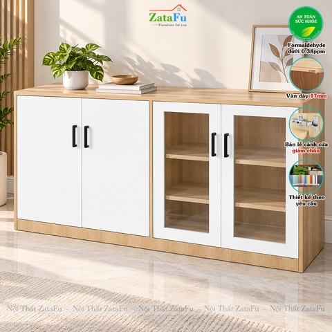 Tủ Trang Trí Tủ Đựng Tài Liệu Hiện Đại Có Kính Gỗ MDF Dày 17mm TUTT-80 ZataFu