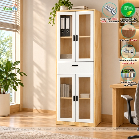 Tủ Trang Trí Tủ Đựng Tài Liệu Hiện Đại Có Kính Tích Hợp Ngăn Kéo Hiện Đại TUTT-74 ZataFu
