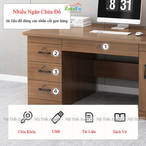 Bàn Làm Việc Gỗ MDF Hiện Đại Nhiều Ngăn BLV-165 ZataFu
