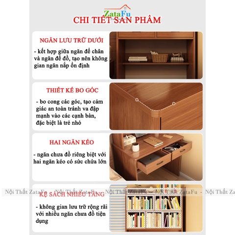 Bàn Làm Việc Gỗ MDF Thiết Kế Hiện Đại Nhiều Ngăn Chứa Đồ BLV-163 ZataFu