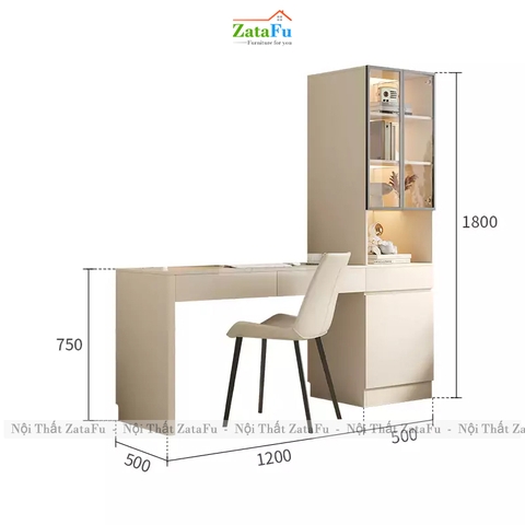 Bàn Làm Việc Nhiều Ngăn Kèm Tủ Sách Cửa Kính Cường Lực BLV-173 ZataFu