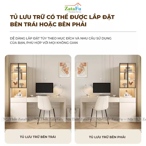 Bàn Làm Việc Nhiều Ngăn Kèm Tủ Sách Cửa Kính Cường Lực BLV-173 ZataFu