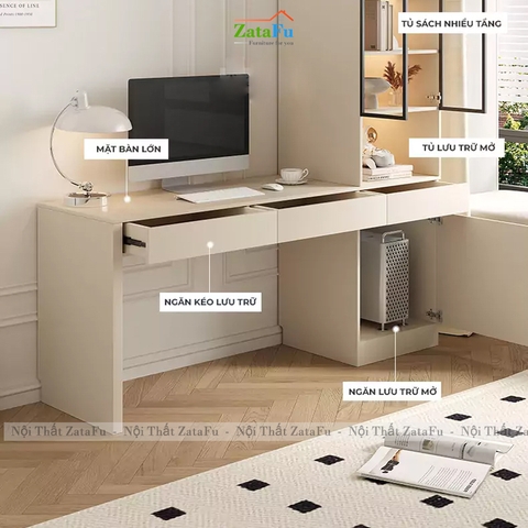 Bàn Làm Việc Nhiều Ngăn Kèm Tủ Sách Cửa Kính Cường Lực BLV-173 ZataFu