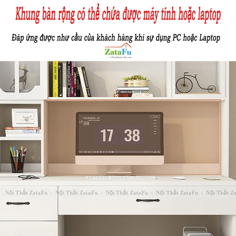 Bàn Học Bàn Làm Việc Gỗ MDF Nhiều Ngăn Mặt Bàn Lớn Mang Phong Cách Hiện Đại BLV-134 ZataFu