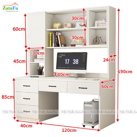 Bàn Học Bàn Làm Việc Gỗ MDF Nhiều Ngăn Mặt Bàn Lớn Mang Phong Cách Hiện Đại BLV-134 ZataFu