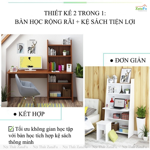 Bàn Học Bàn Làm Việc Đa Năng Gỗ Công Nghiệp MDF Liền Kệ Đứng Hiện Đại BLV-156 ZataFu