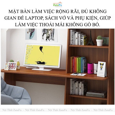 Bàn Học Bàn Làm Việc Đa Năng Gỗ Công Nghiệp MDF Liền Kệ Đứng Hiện Đại BLV-156 ZataFu