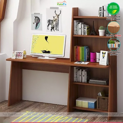 Bàn Học Bàn Làm Việc Đa Năng Gỗ Công Nghiệp MDF Liền Kệ Đứng Hiện Đại BLV-156 ZataFu