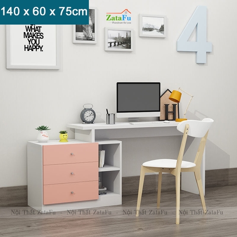 Bàn học bàn làm việc đơn giản kết hợp kệ sách chân xoay BLV-66