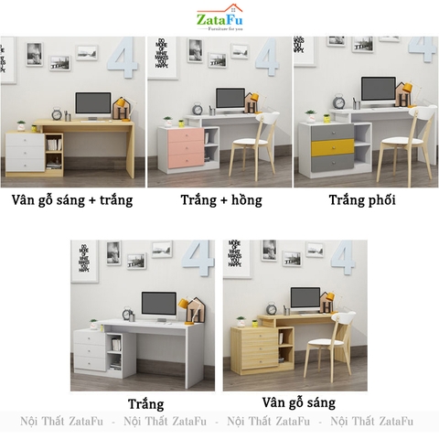 Bàn học bàn làm việc đơn giản kết hợp kệ sách chân xoay BLV-66