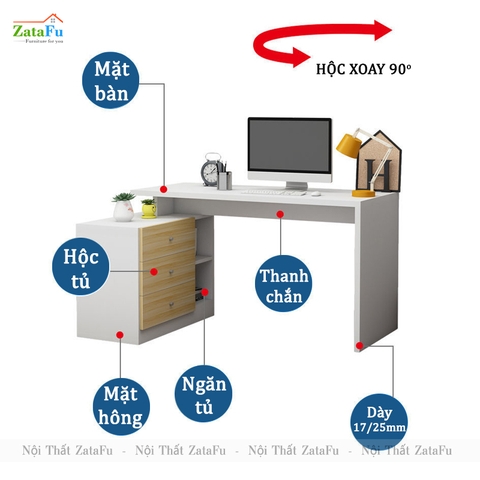 Bàn học bàn làm việc đơn giản kết hợp kệ sách chân xoay BLV-66