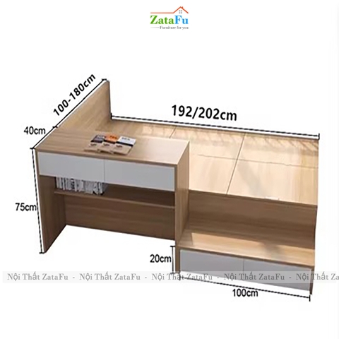 Giường Đa Năng Kết Hợp Tủ Quần Áo Bàn Học Tiện Lợi GG-79 ZataFu