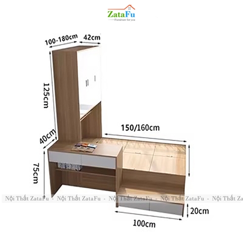 Giường Đa Năng Kết Hợp Tủ Quần Áo Bàn Học Tiện Lợi GG-79 ZataFu