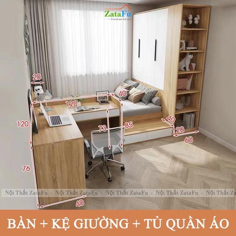 Giường Đa Năng Kết Hợp Tủ Quần Áo Bàn Học Tiện Lợi GG-79 ZataFu