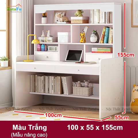 Bàn học gỗ xinh xắn kết hợp kệ sách đa năng cho bé BLV-112