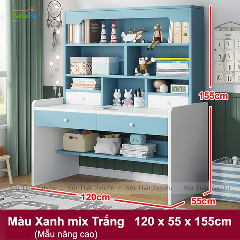 Bàn Học Gỗ Xinh Xắn Kết Hợp Kệ Sách Đa Năng Cho Bé BLV-112