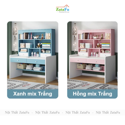 Bàn học gỗ xinh xắn kết hợp kệ sách đa năng cho bé BLV-112