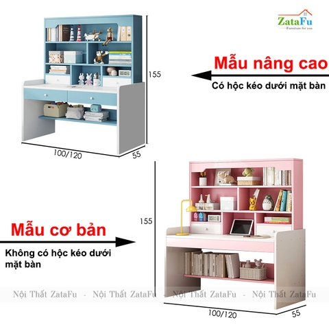 Bàn Học Gỗ Xinh Xắn Kết Hợp Kệ Sách Đa Năng Cho Bé BLV-112